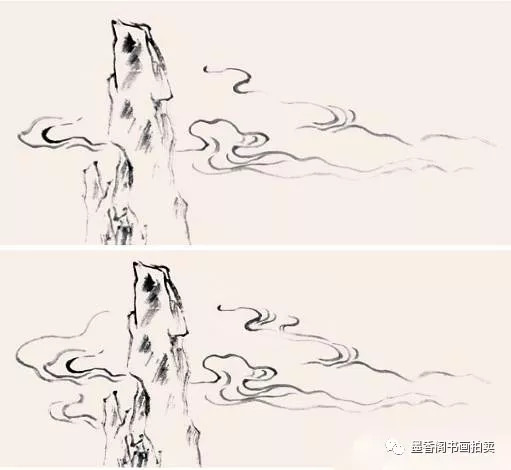 写意画中云的两种画法勾云法染云法的示范