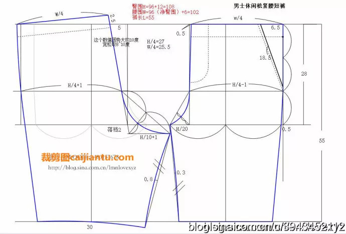 沙滩裤的纸样尺寸图片