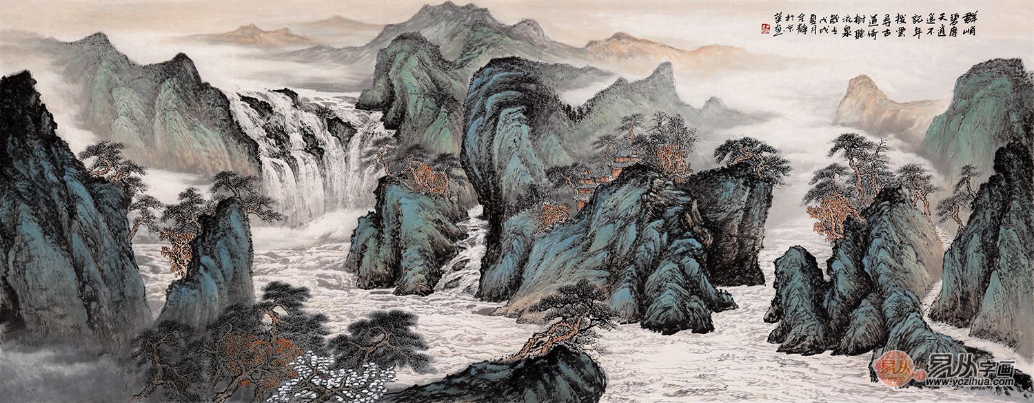 余静新品力作国画山水画《李白《寻雍尊师隐居》》