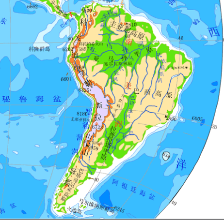 一只沿中美洲地峡南下连接科迪勒拉山系南半段的安第斯山脉,另一支则