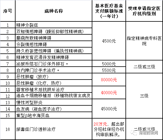 基本醫療保險門診特定病種目錄及基金支付限額標準