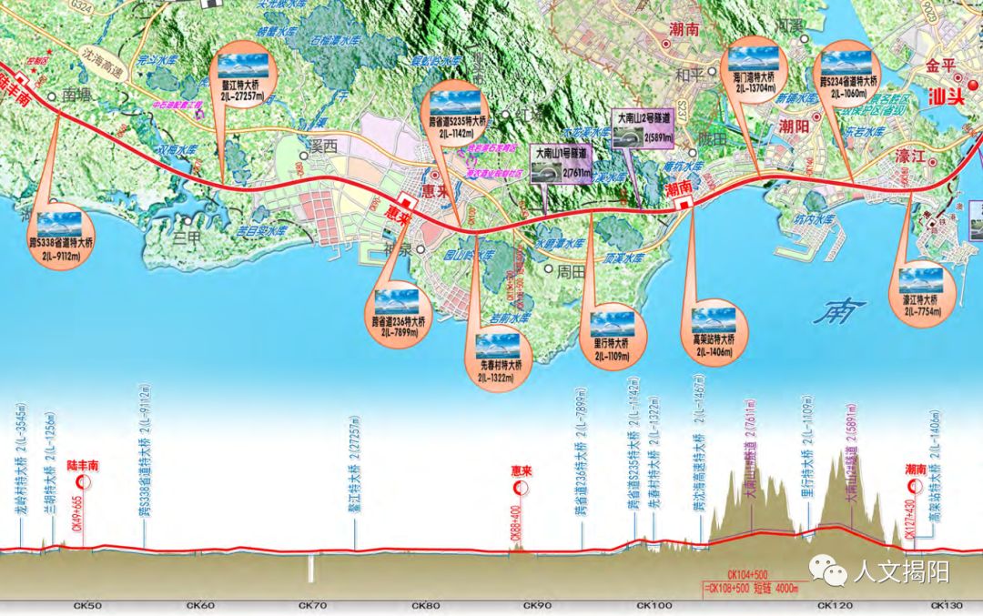 本工程 ck69 860～ck122 404 段位於揭陽市境內,涉及惠來縣中心城區