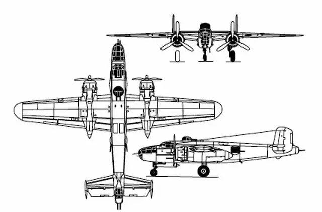 b25轰炸机三视图图片