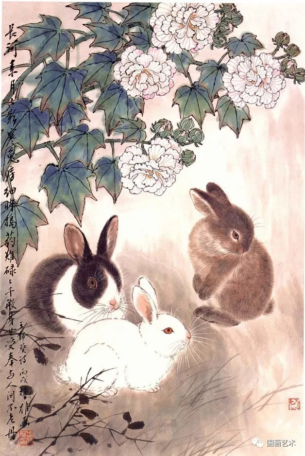 国画兔子姿态图片