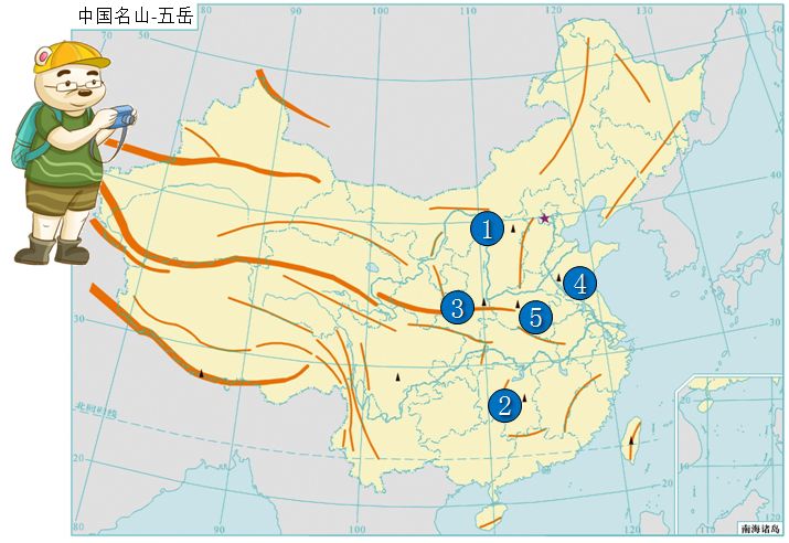 遼東丘陵 9.山東丘陵 10.東南丘陵三大平原:5.東北平原 6.華北平原 7.