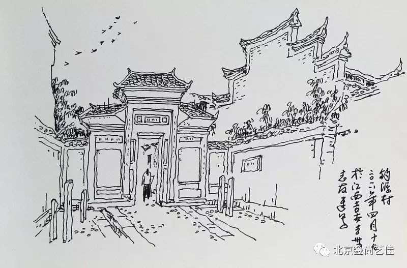 古建筑门楼素描图片