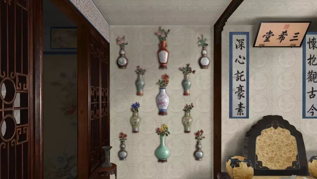 乾隆的书房"三希堂,位于故宫养心殿的西暖阁,这里有一面被博古花瓶