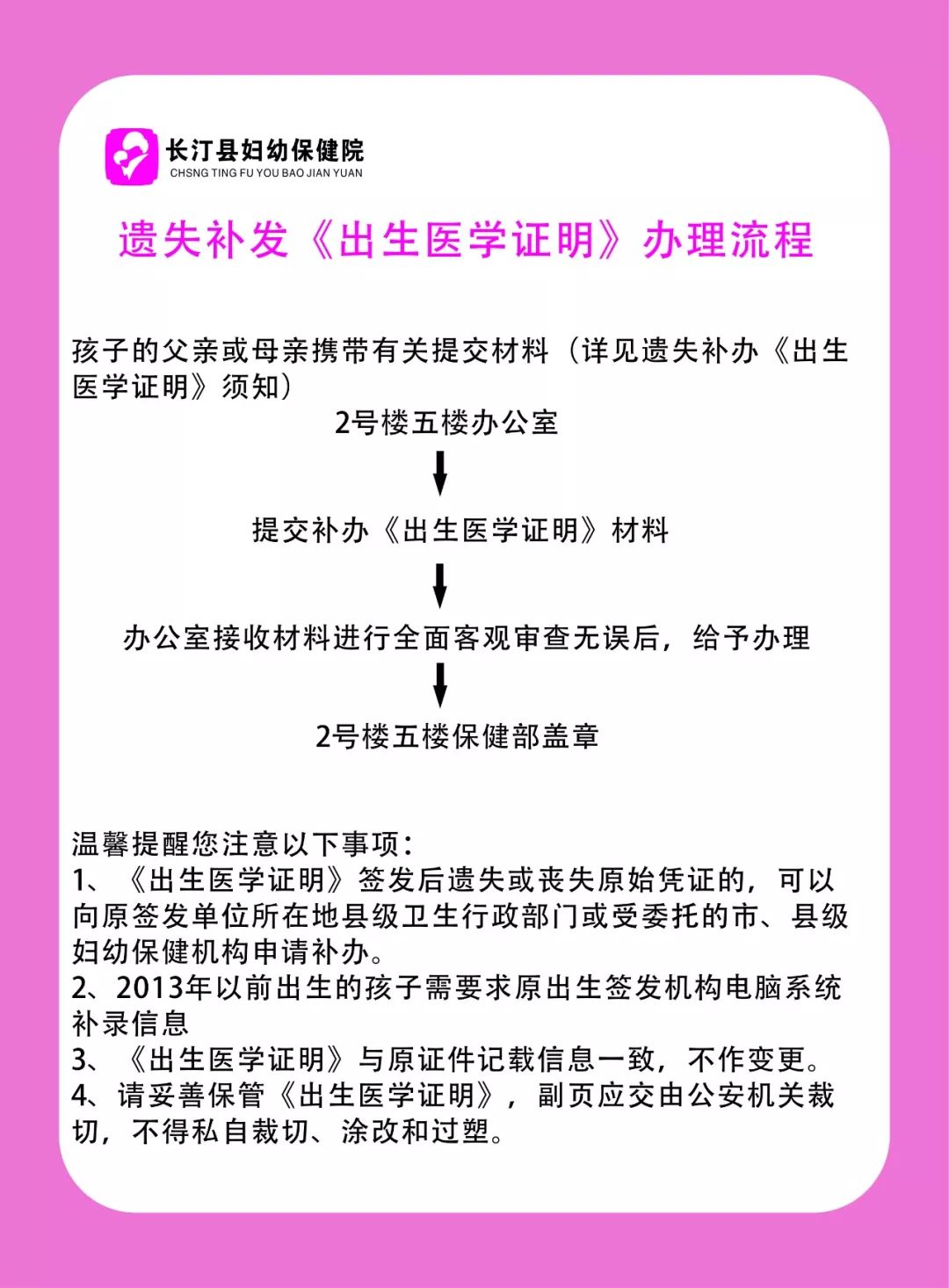 長汀婦幼出生醫學證明辦理流程