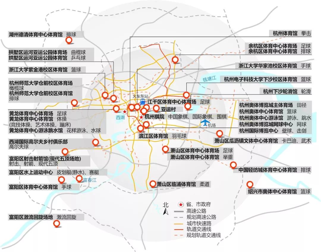 来看下面这份场馆赛事地图亚运会场馆目前建设得怎么样了?