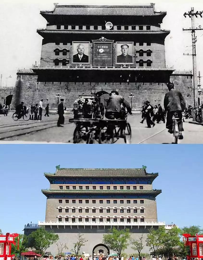 北京前门箭楼北京长安街北京天安门通过建国初期和现在的照片对比,一