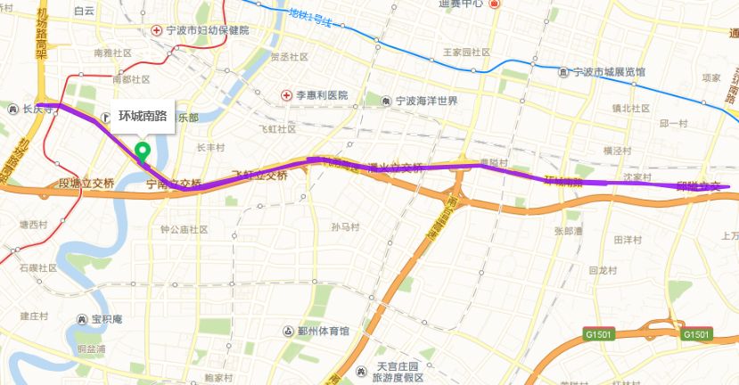 环城南路△通途路示意图通途路位于宁波市海曙区,鄞州区分界处,接通途