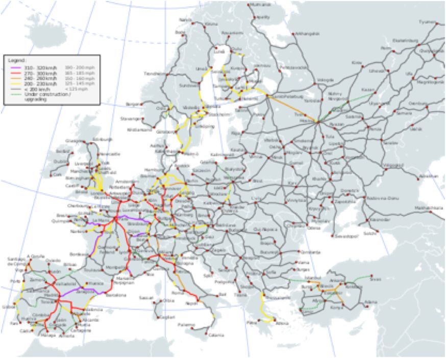 欧洲铁路网分布图图片
