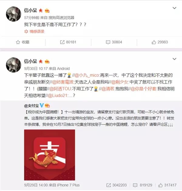 支付宝全球独宠“中国锦鲤”揭晓！直言“下半生不用工作了”