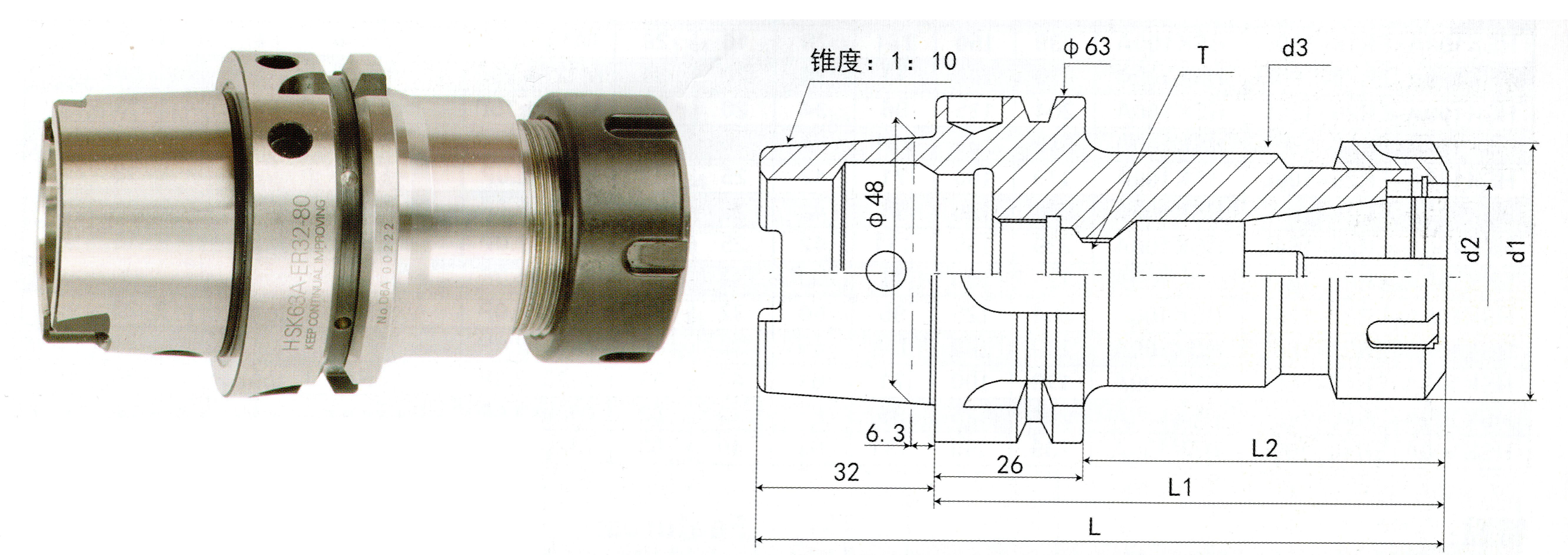 hsk63a 100a er刀柄的特点及规格型号