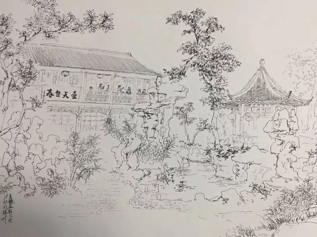 扬州园林简笔画图片