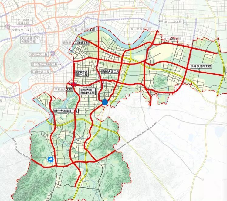 萧山路网规划图这当中,萧山的第三条城市中轴线浮出水面,它就是博奥路