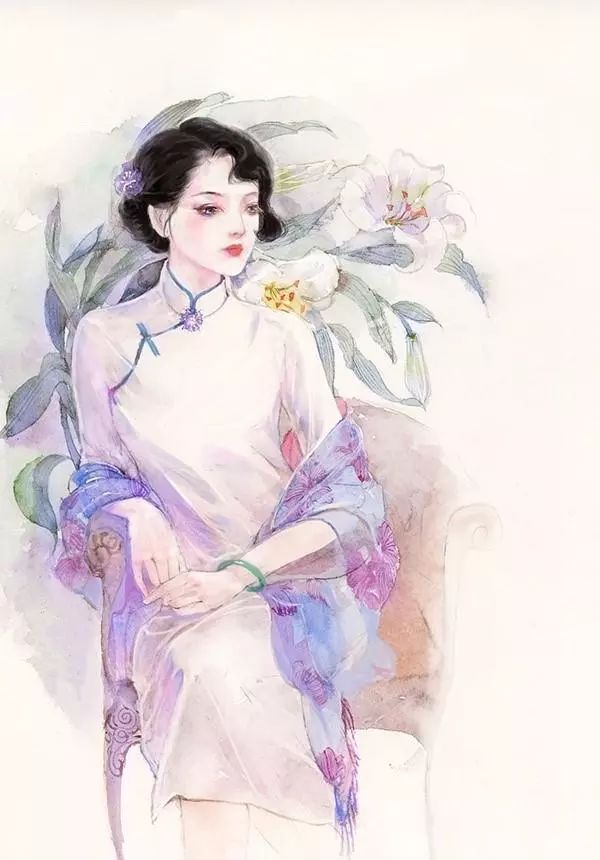 民国时期旗袍美女手绘图片