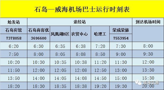 转需!威海最新最全机场巴士运行信息汇总