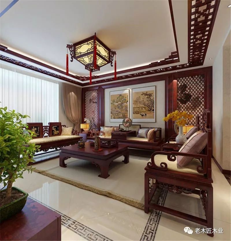 中式沙发背景墙原木设计 看的不是墙而是品味!