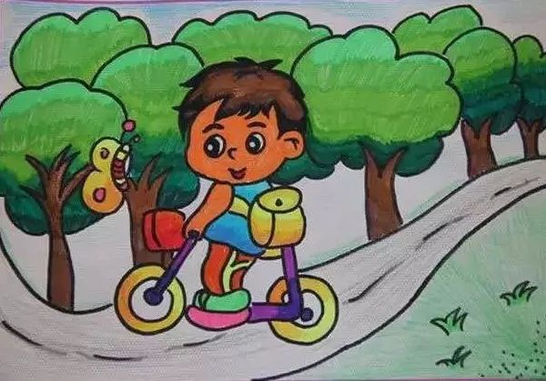 骑车出行儿童画图片