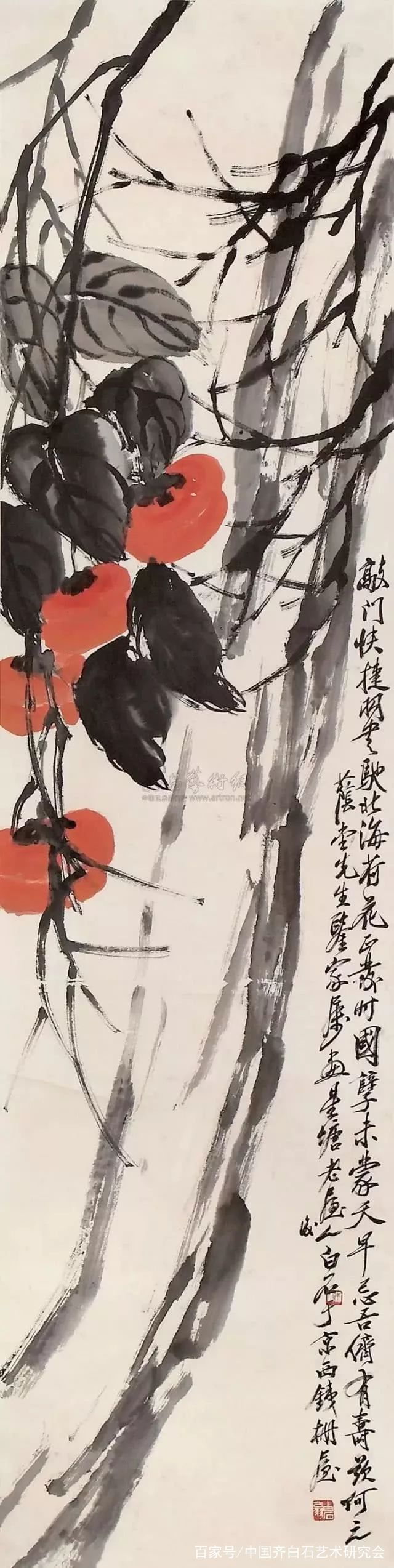 齐白石再传弟子,少白公子,白石山堂主人-汤发周谈:齐白石画柿子,事事