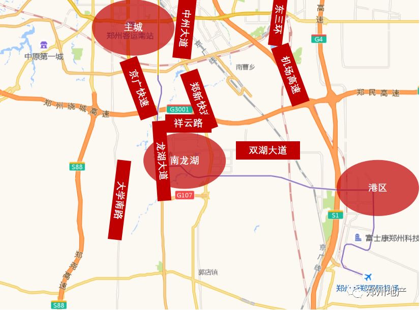 交通图再放大,地上交通,郑州主城区多条线路已经向南扩展到南部新城的