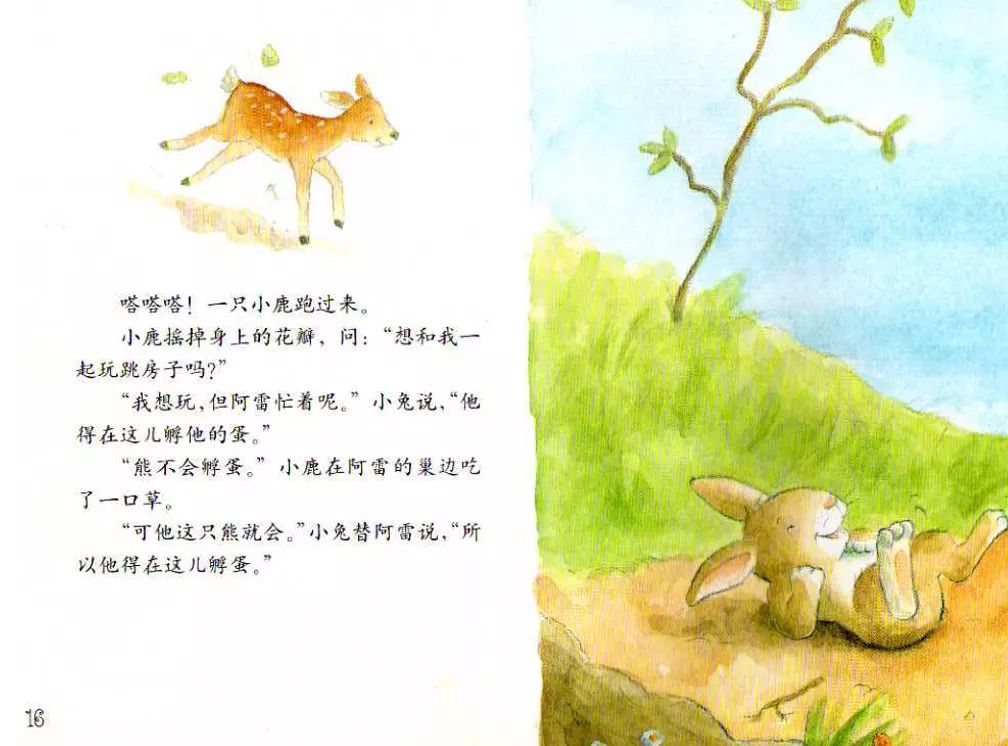 ▼今天分享的绘本故事叫《小熊孵蛋》,小熊阿雷看到天鹅妈妈在巢中