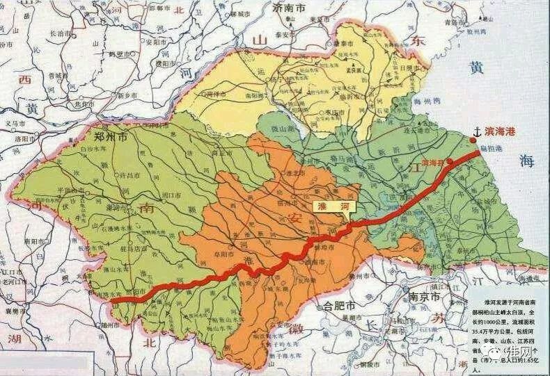 淮河是我国第三大河流,发源于桐柏山,流经河南,安徽,江苏三省850公里