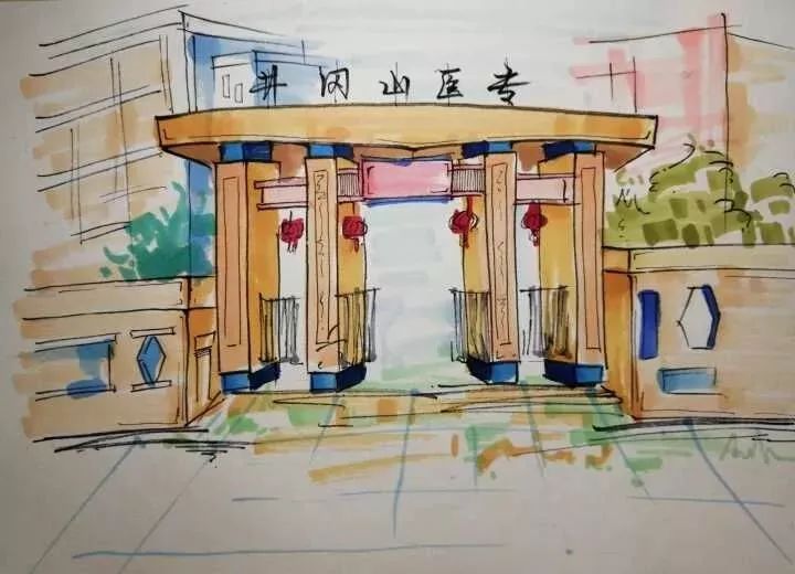 学校大门怎么画 图画图片