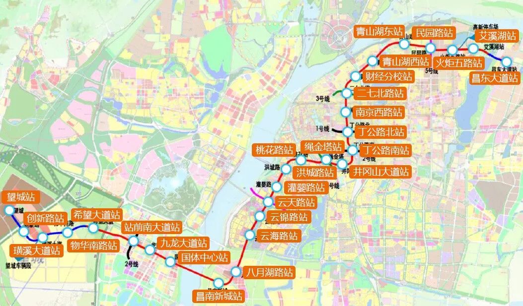 地鐵2號線連接南昌老火車站和南昌西站,覆蓋昌西新城九龍湖,紅角洲