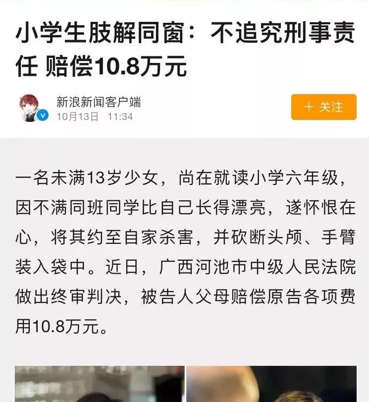 十三岁学生残忍肢解同窗不追究刑事责任.