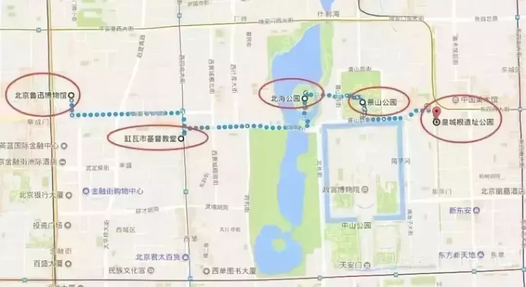 廟-妙應寺白塔-廣濟寺-魯迅博物館-皇城根遺址公園-北海公園-景山公園