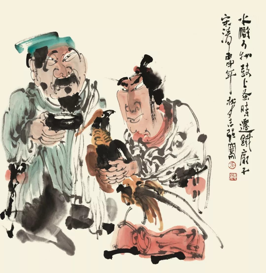 大刀關勝,小溫侯呂方 68x69cm 2015年行者武松,雪梨小販鄆哥 68x69cm