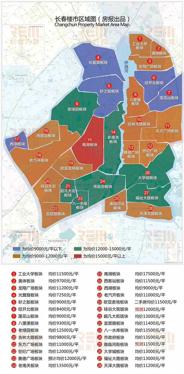 长春最全楼市片区分布图:按板块编号至下方寻找详细楼盘信息