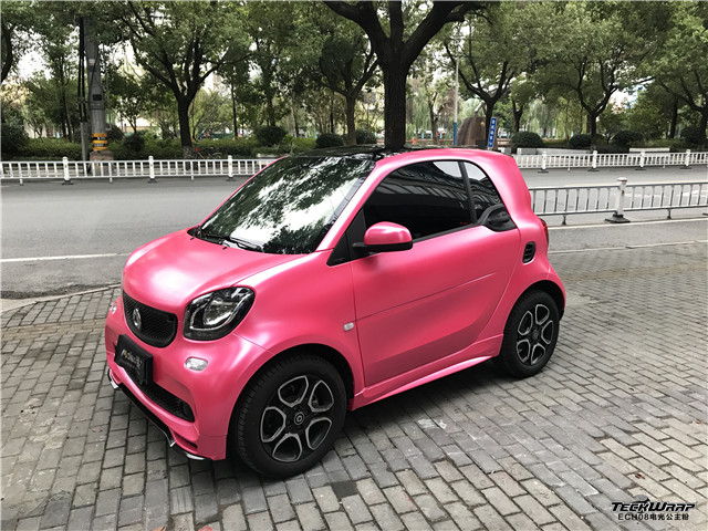 奔馳smart汽車改色美國禿鷹teckwrapech08電光公主粉