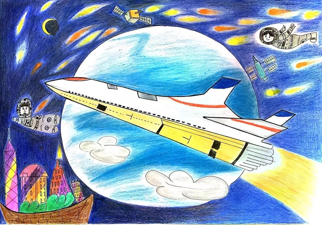 航空飞机绘画一等奖图片