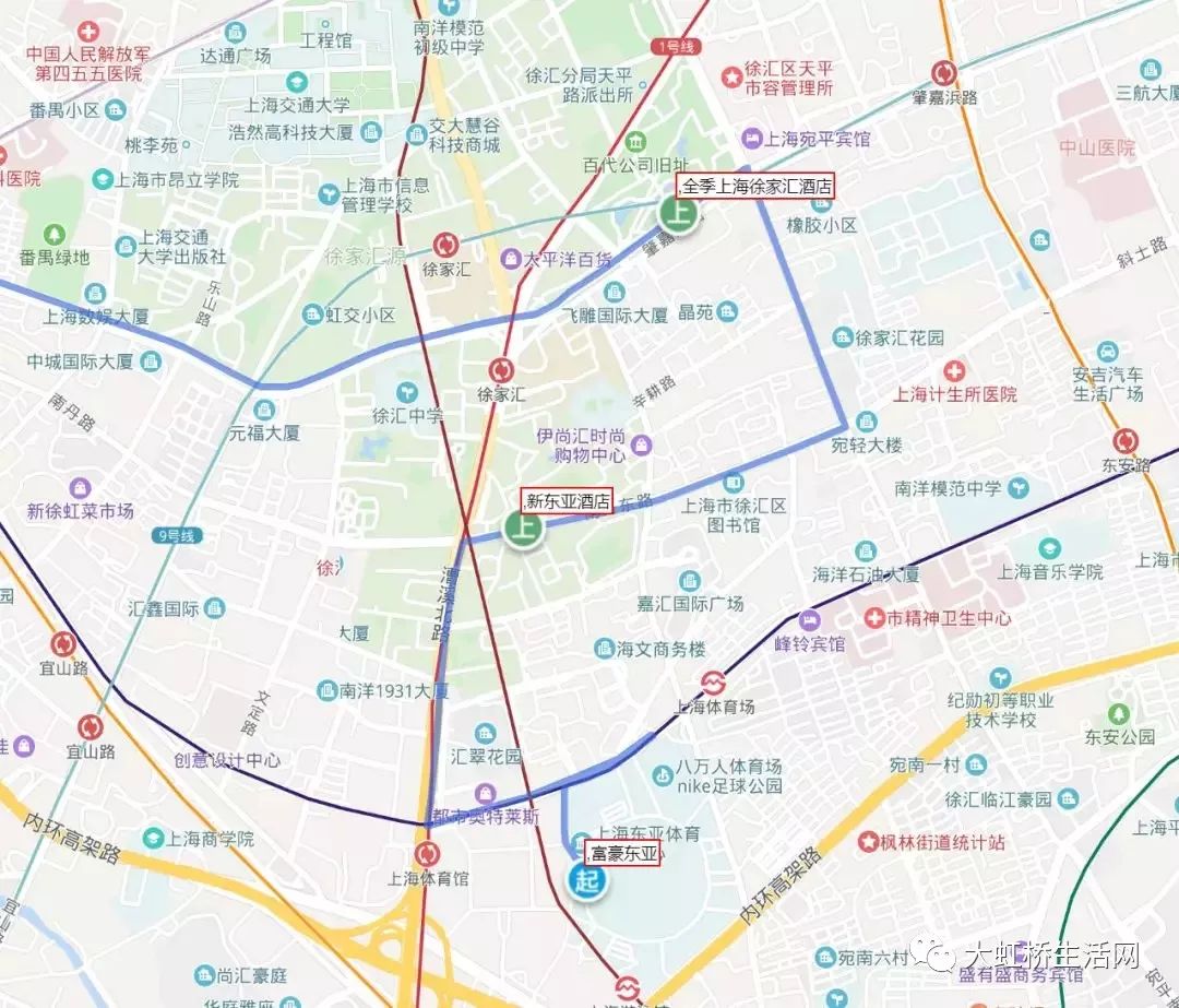 停車場到館虹橋麗寶廣場地址:錫虹路368號1,步行路線:虹橋麗寶廣場(沿