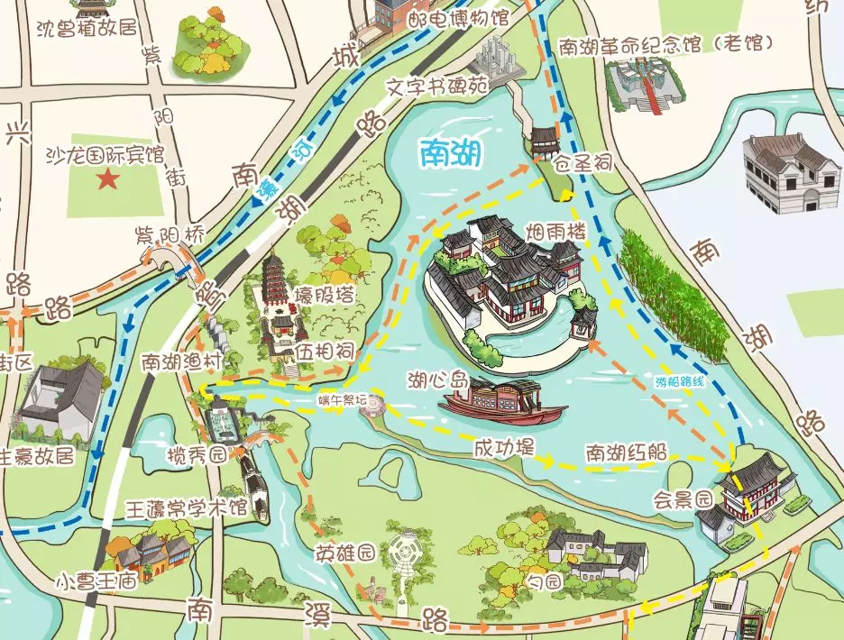 嘉兴南湖景区导览图图片