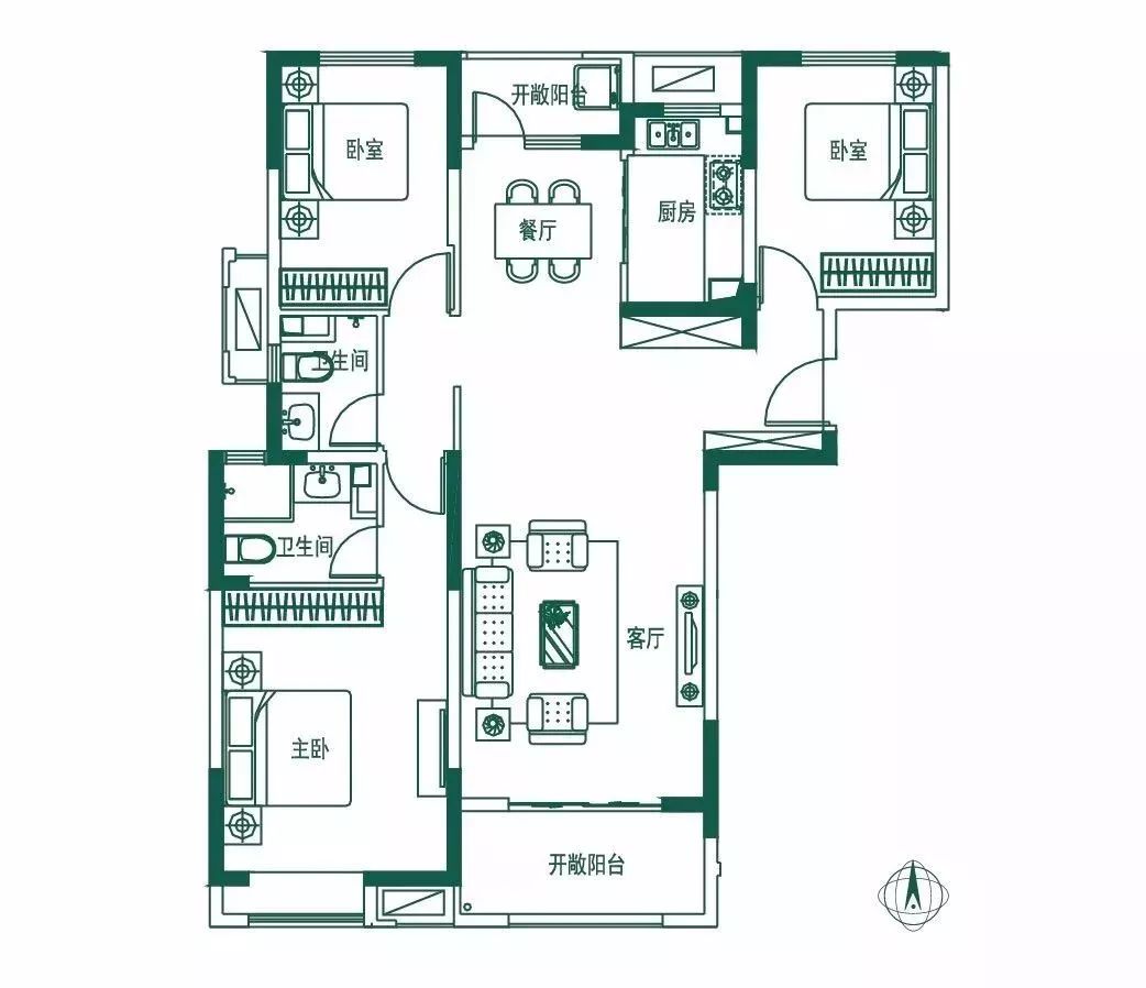 三室兩廳一廚兩衛 建面約:133.