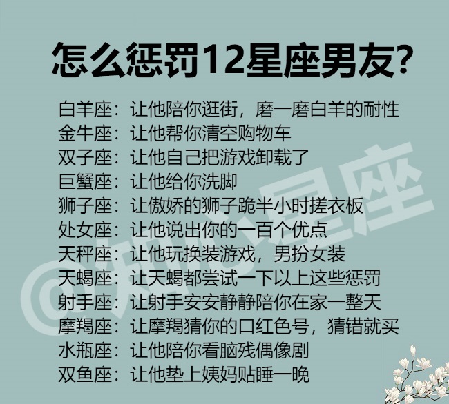 怎么惩罚12星座男友?12星座改不掉的臭毛病