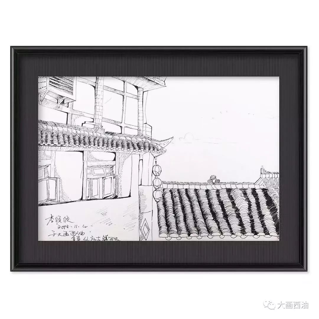 李庄古镇绘画图图片