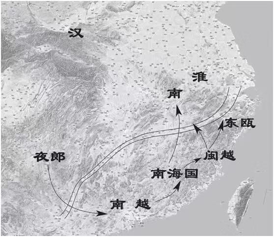 南越→南海→闽越→东瓯关系图公元前135年,汉朝番阳令唐蒙来到南越