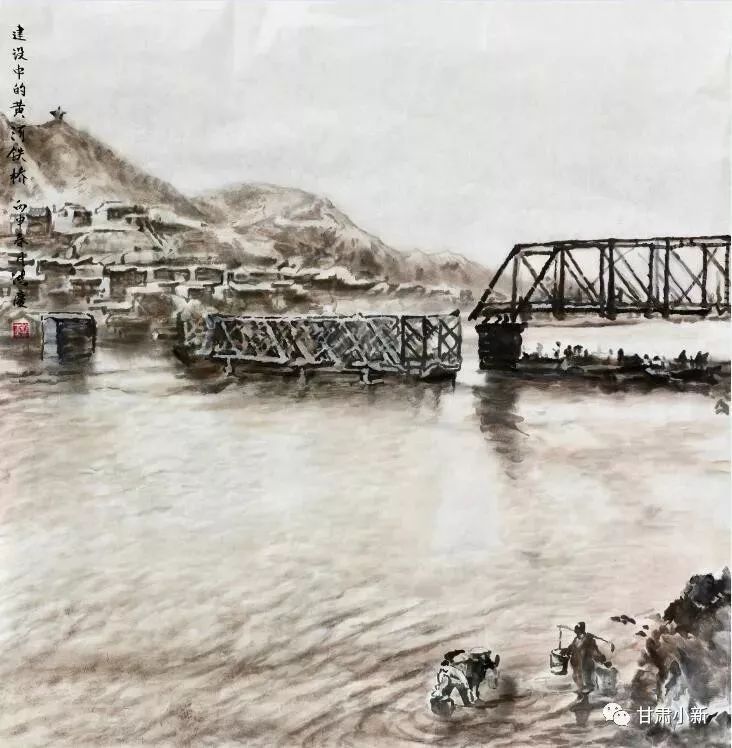 兰州铁桥绘画图片