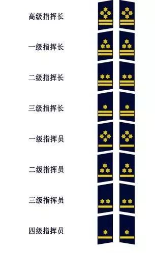 指挥员衔标志由金黄色横杠和金黄色六角星花组成;领章肩章消防救援