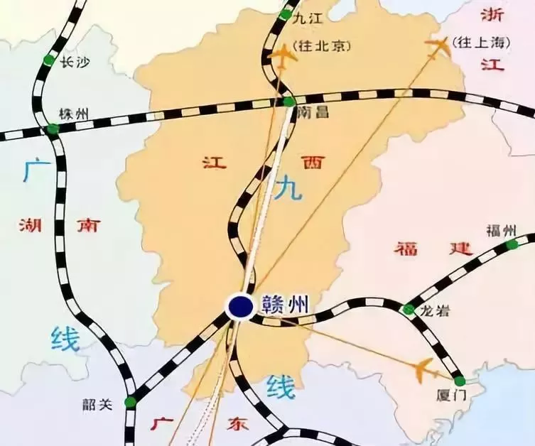 赣州市境内已建成的铁路有京九铁路,赣龙铁路,赣韶铁路,赣龙铁路复线