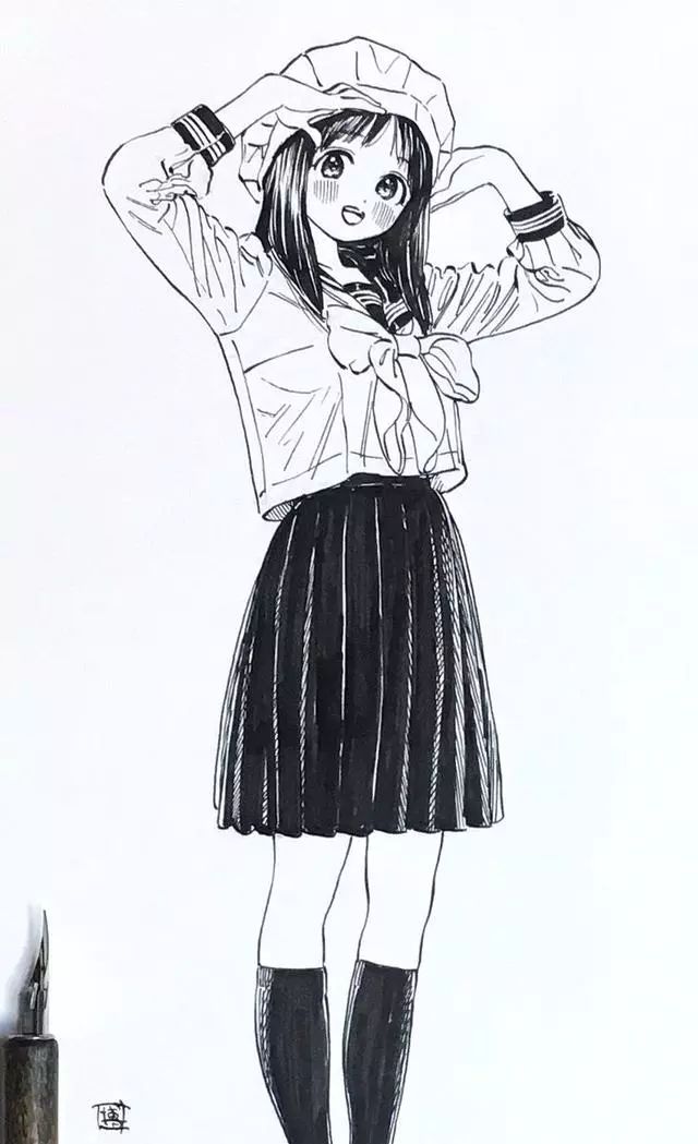 校服女孩的日常手绘插画