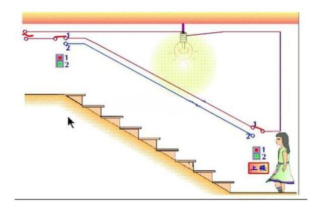 電工技術兩地控制一盞燈接線圖雙控開關接線實物圖講解