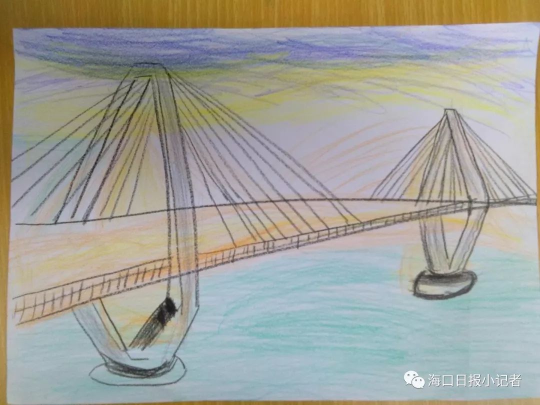 来画海南 手绘传情小记者手绘世纪大桥作品展示本次主题活动中小记者