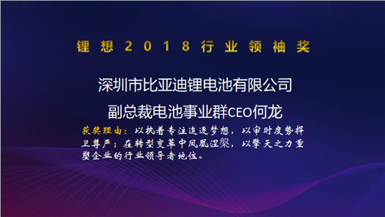 力神电池秦兴才/比亚迪何龙/先导智能王燕清荣获"锂想2018行业领袖奖"