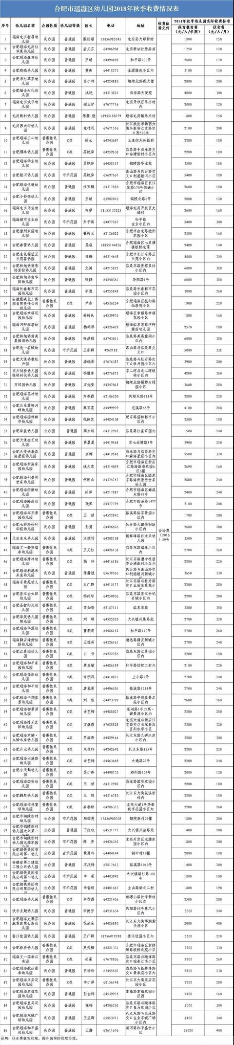 合肥市物價局集中公佈主城區幼兒園收費標準